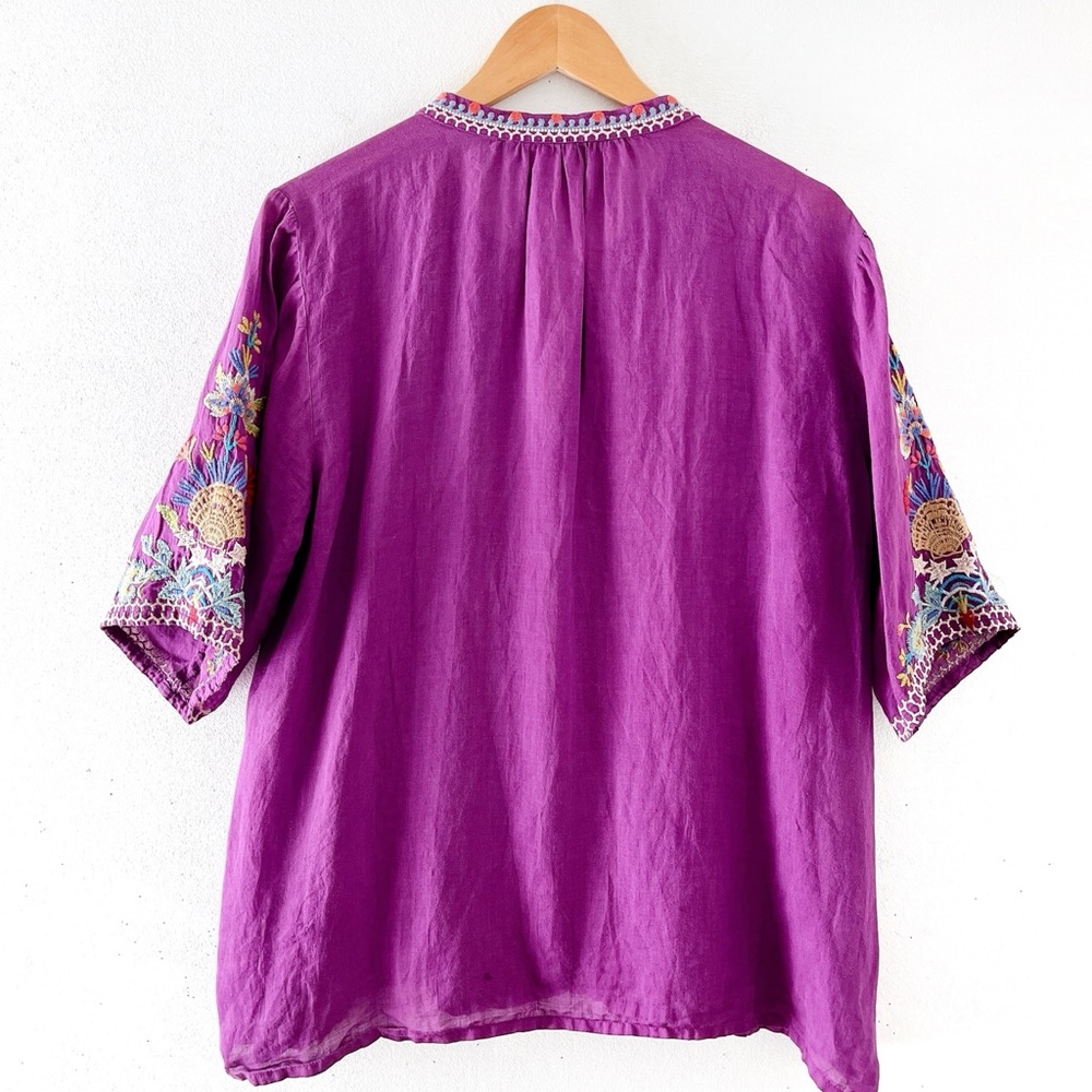 NWT Johnny Was Arzella Blouse Purple Magenta Embroidered Pullover Top Size Large - Picture 11 of 13